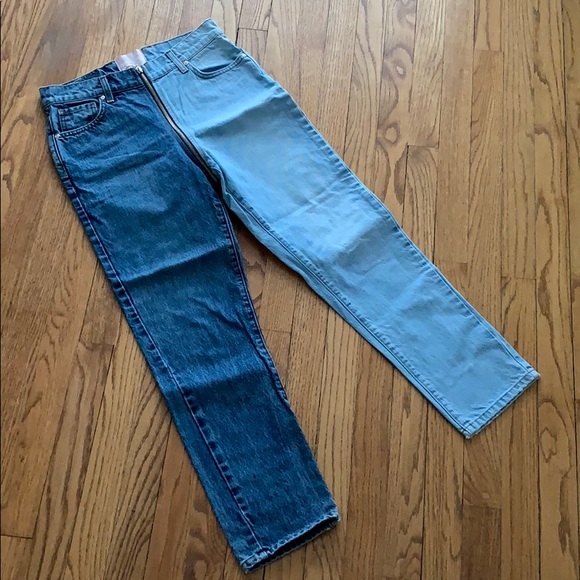 two tone jeans with zipper